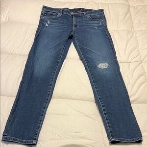 AG Adriano Goldschmied Distressed Blue Straight Leg Jeans